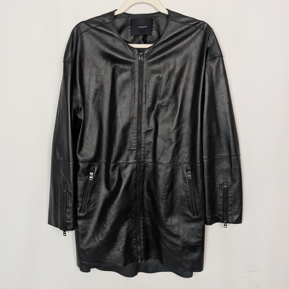 Uterque Women’s Black Genuine Leather Jacket Medium M Zip Front Longline Coat - Picture 1 of 10